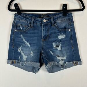 Judy Blue Women's Mid-Rise Distressed Cuffed Denim Jean‎ Shorts Small